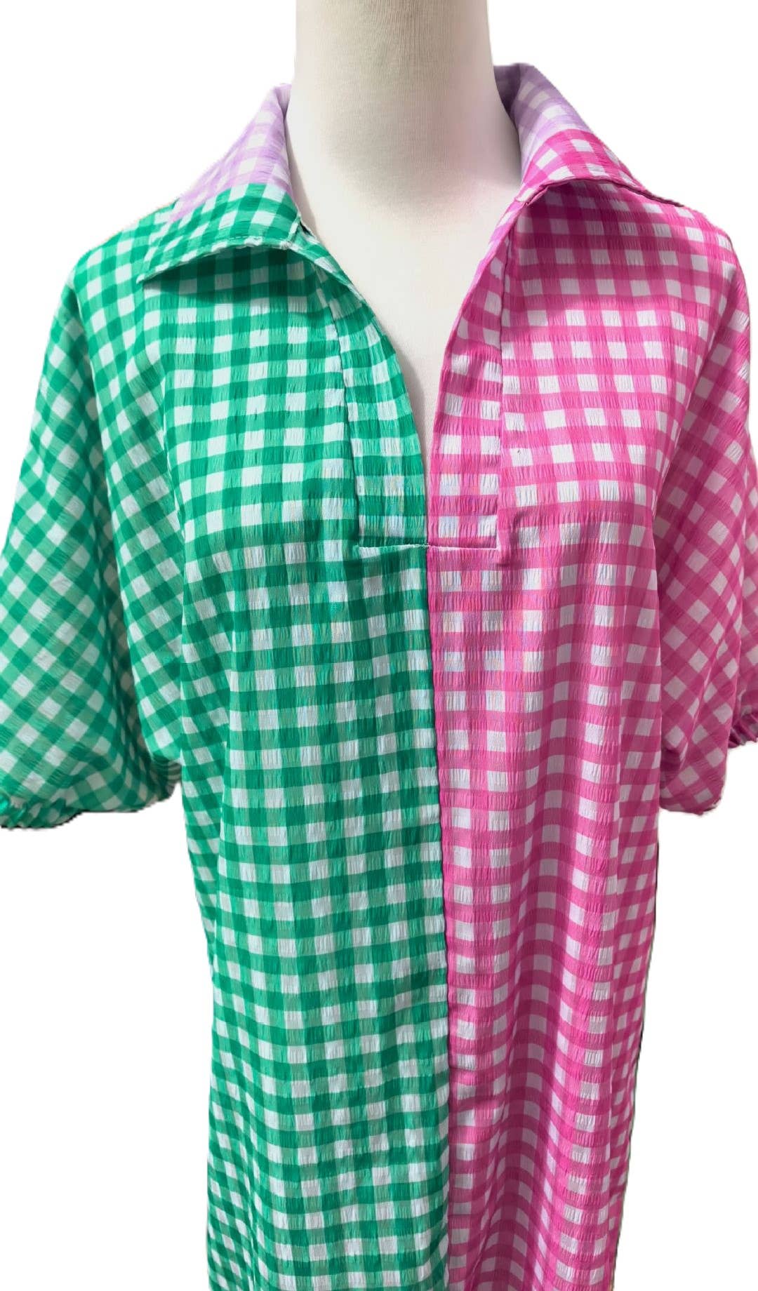 Rosa Clothing Colorblock Gingham Plaid Shirt Dress