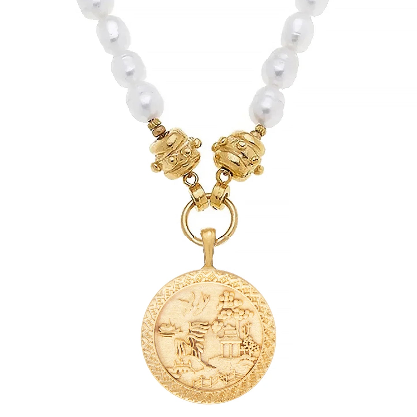 Susan Shaw Blue Willow Pearl Necklace