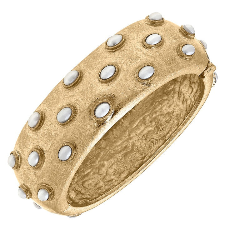 Canvas Bracelet Pearl Studded Hinge Bangle