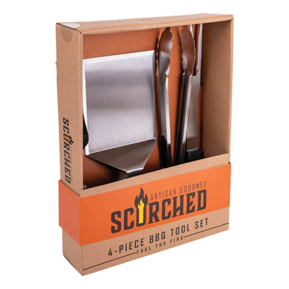 Scorched 4-Piece BBQ Tool Set | Men's Grill Tools Gift Set