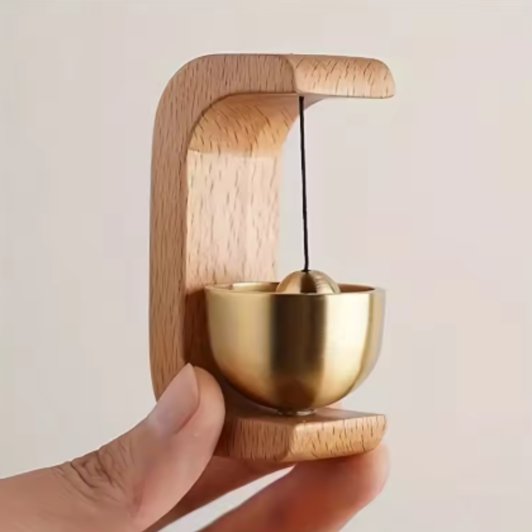 Magnetic Wooden Door Chime – Brass Entry Bell Decor