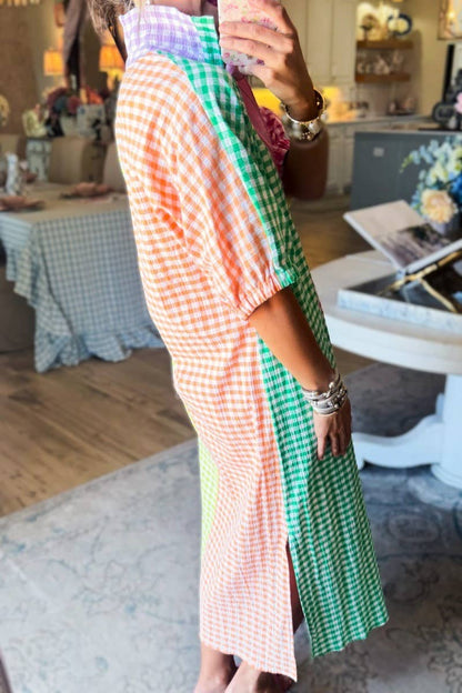 Rosa Clothing Colorblock Gingham Plaid Shirt Dress