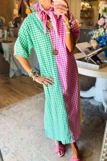Rosa Clothing Colorblock Gingham Plaid Shirt Dress