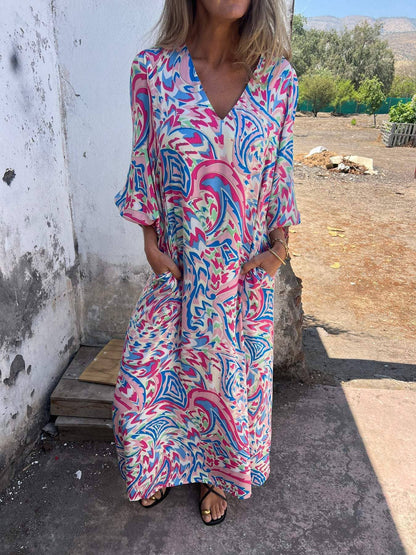 Rosa Clothing V-Neck Abstract Prints & Pockets Maxi Dress