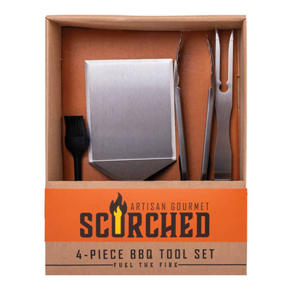 Scorched 4-Piece BBQ Tool Set | Men's Grill Tools Gift Set