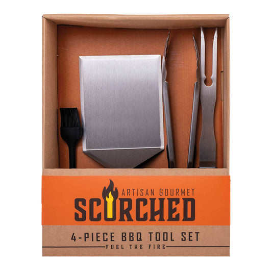 Scorched 4-Piece BBQ Tool Set | Men's Grill Tools Gift Set