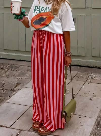 Rosa Clothing Vertical Stripe Lace-Up Pants