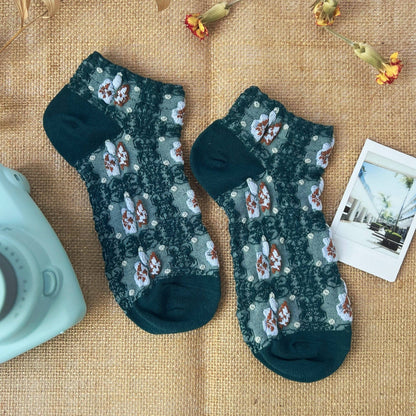 Daisy Dunes Bohemian Spring Floral Ankle Socks - Lace Haden Socks