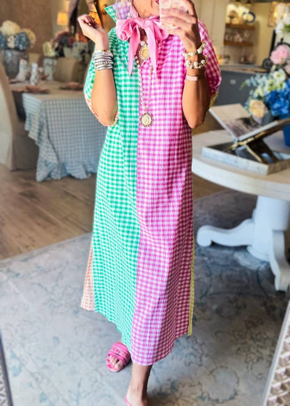 Rosa Clothing Colorblock Gingham Plaid Shirt Dress