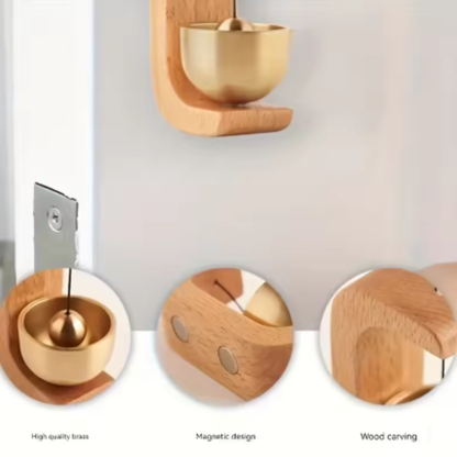 Magnetic Wooden Door Chime – Brass Entry Bell Decor
